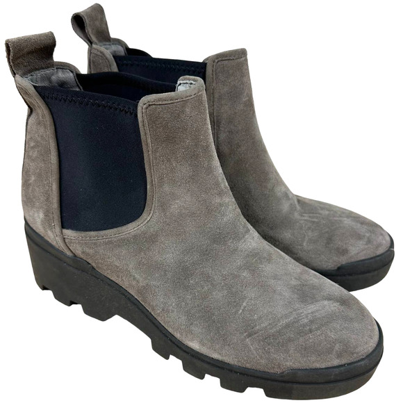 Eileen Fisher NWOB Splash Waterproof Suede Bootie Size 11 Gray Wedge Heel - Picture 1 of 8